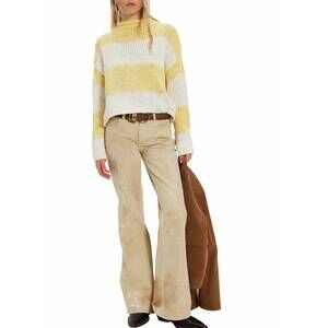 NEW FREE PEOPLE opal rollneck knit stripe sweater in lemon
